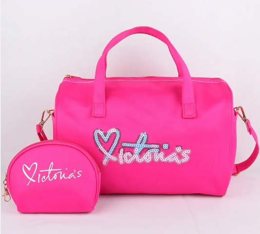 Pink Victoria Waterproof Nylon Girls Shoulder Bag Set